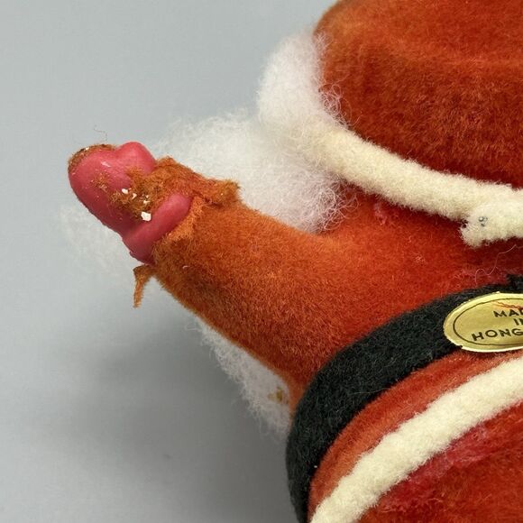 Vintage Red Flocked Santa Claus Christmas Ornament Hong Kong Kitschy 4" T READ - Picture 6 of 13